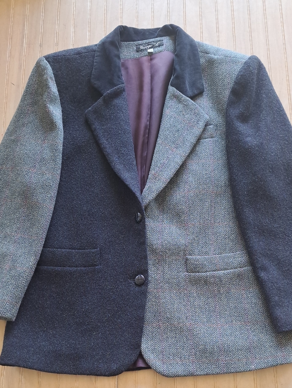Wool Blend Two-Tone Blazer Jacket - Green/Black